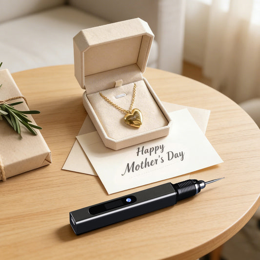 Gold Heart Locket Necklace + Electric Engraving Pen Tools