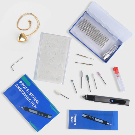 Gold Heart Locket Necklace + Electric Engraving Pen Tools